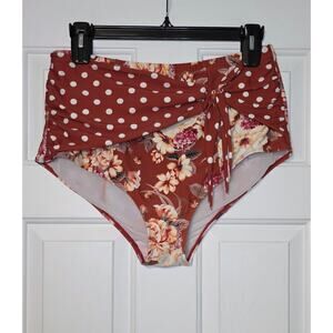 Torrid Dusty Red Floral & Polka Dot High Waist‎ Tie Front Swim Bottoms